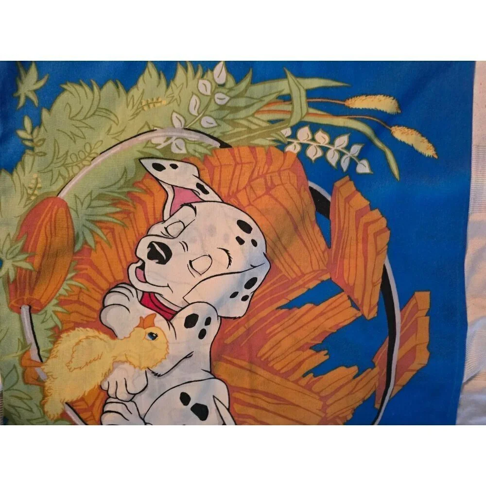 Vintage 90s Disney 101 Dalmatians Pillowcase Blue Double Sided Standard